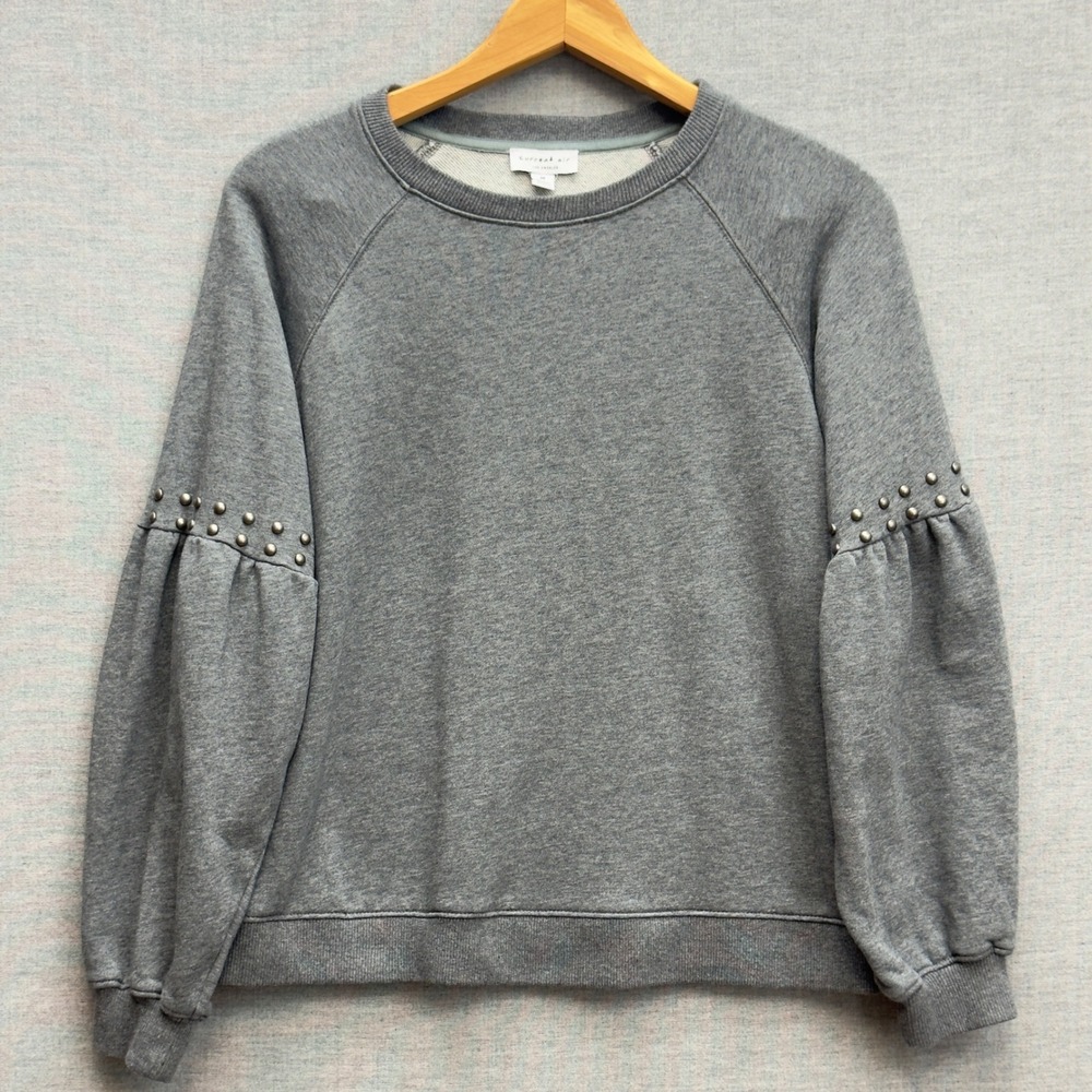Anthropologie Current Air L.A. Studded Balloon Sleeve Sweatshirt Gray Size Small - Picture 2 of 9